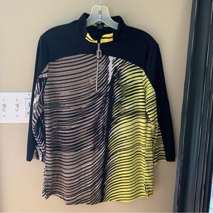 Jamie Sadock Golf Shirt Womens Medium Abstract 3/4 Zip and sleeve, Casual Artsy